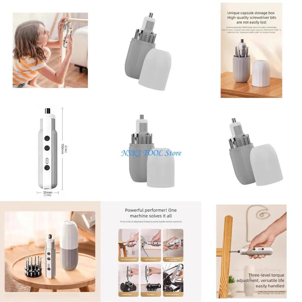 

L8RC Ergonomic Electric Screwdriver Set Rechargeable Battery 12 Accuracy Bits 3 Speed Modes Built In