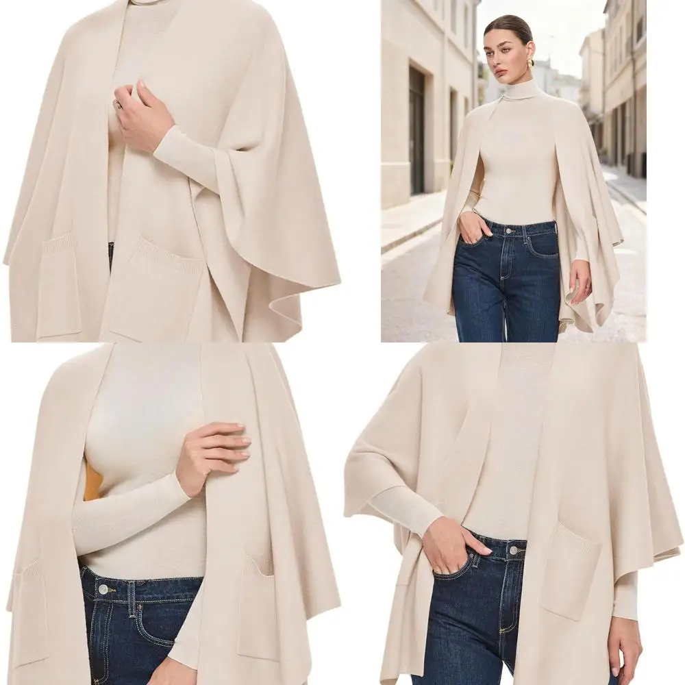 

Oversized Women's Knit Shawls with Pockets for Fall and Winter Casual Wear