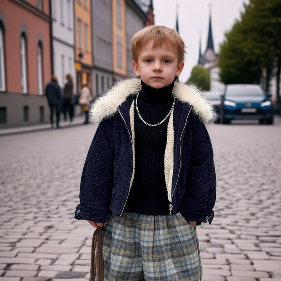 

Зимняя парка для детей-подростков, уютная вельветовая куртка для мальчиков и девочек, темно-синяя повседневная модная повседневная детская толстая верхняя одежда на плюшевой подкладке