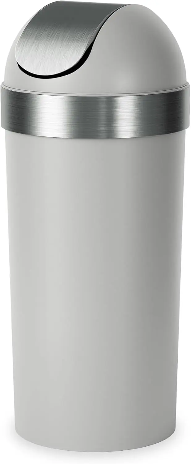 

Large 16.5 Gallon Swing Top Kitchen Trash Can, Modern Grey/Nickel Design for Home & Office