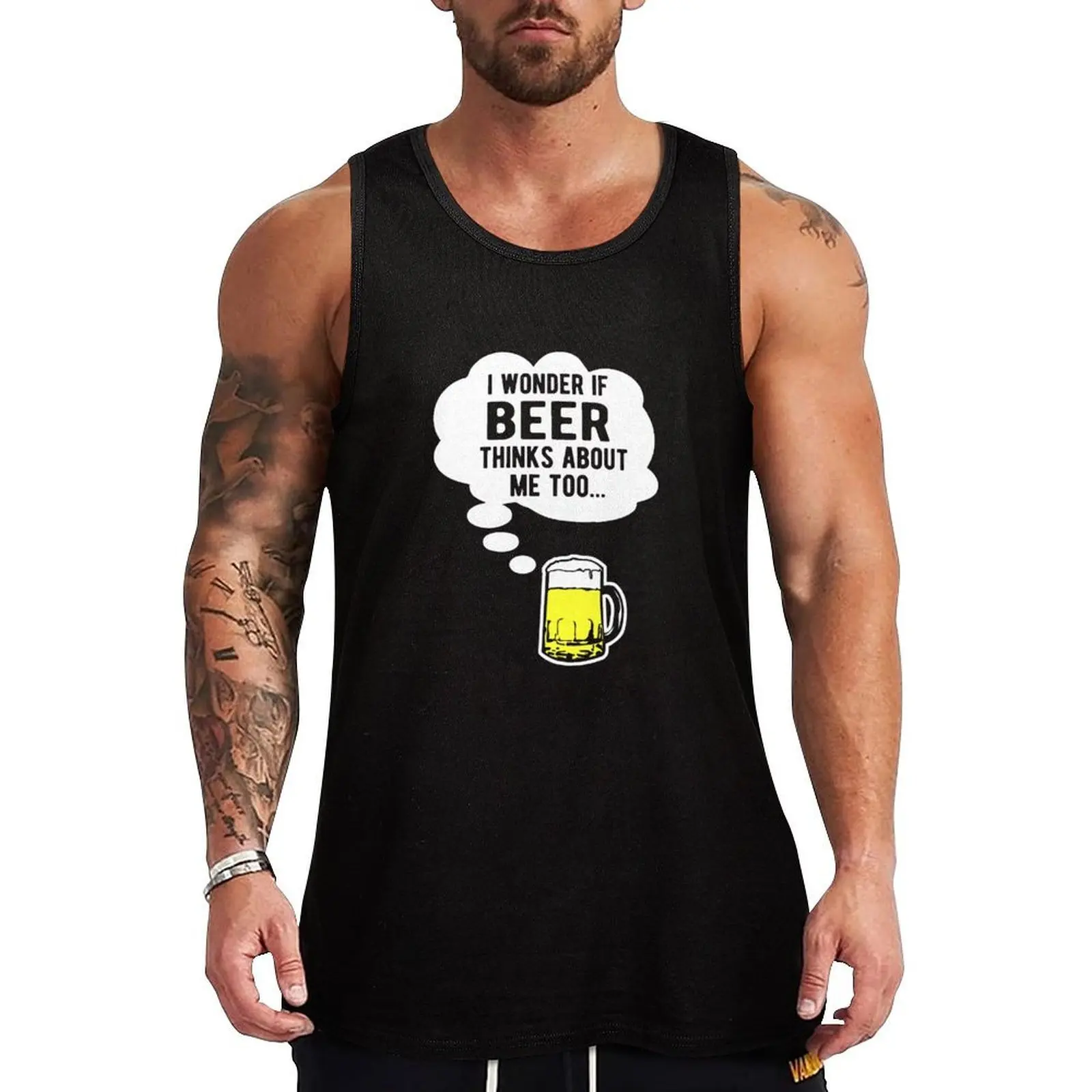 

I wonder if beer thinks about me too Tank Top training weight vest T-shirts men t shirt clothes for men summer