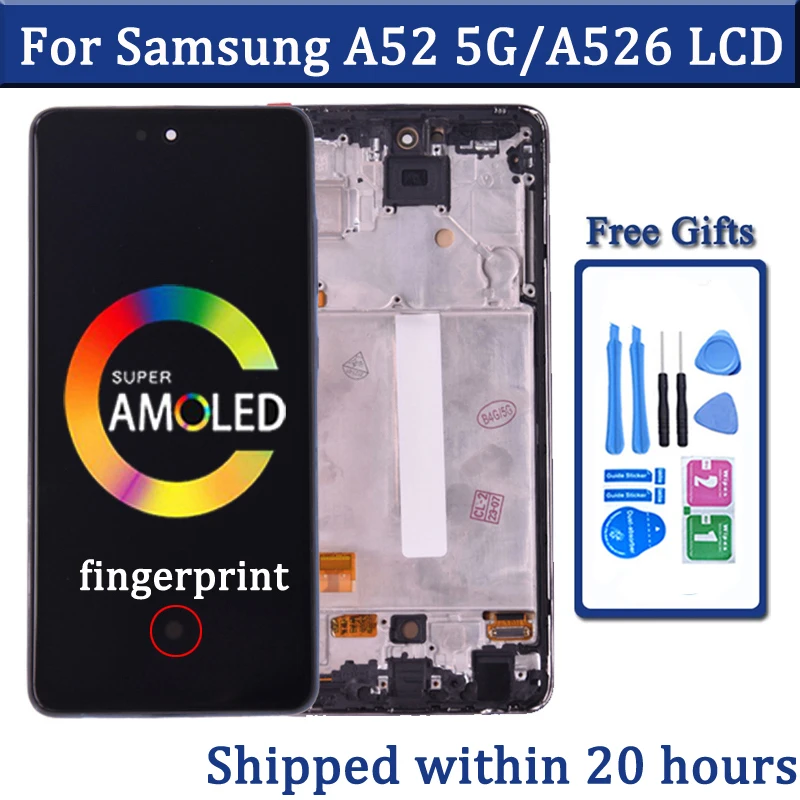 Super AMOLED For Samsung A52 5G A526 LCD Display Touch Screen With Frame Digitizer For SM-A526B A526U LCD Display Replace