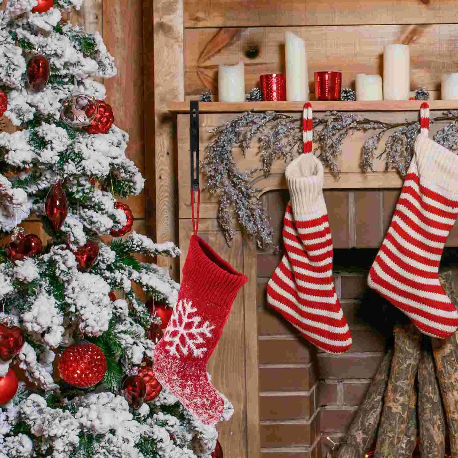 Fireplace Hook up Xmas Stocking Holder Telescopic Hanger for Christmas Black Holders Mantle Stockings Decoration