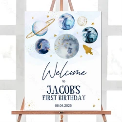Outer Space Birthday Welcome Sign Mosaic Board Custom Welcome Baby Shower Sign for Galaxy Planets Astronaut Birthday Party Decor