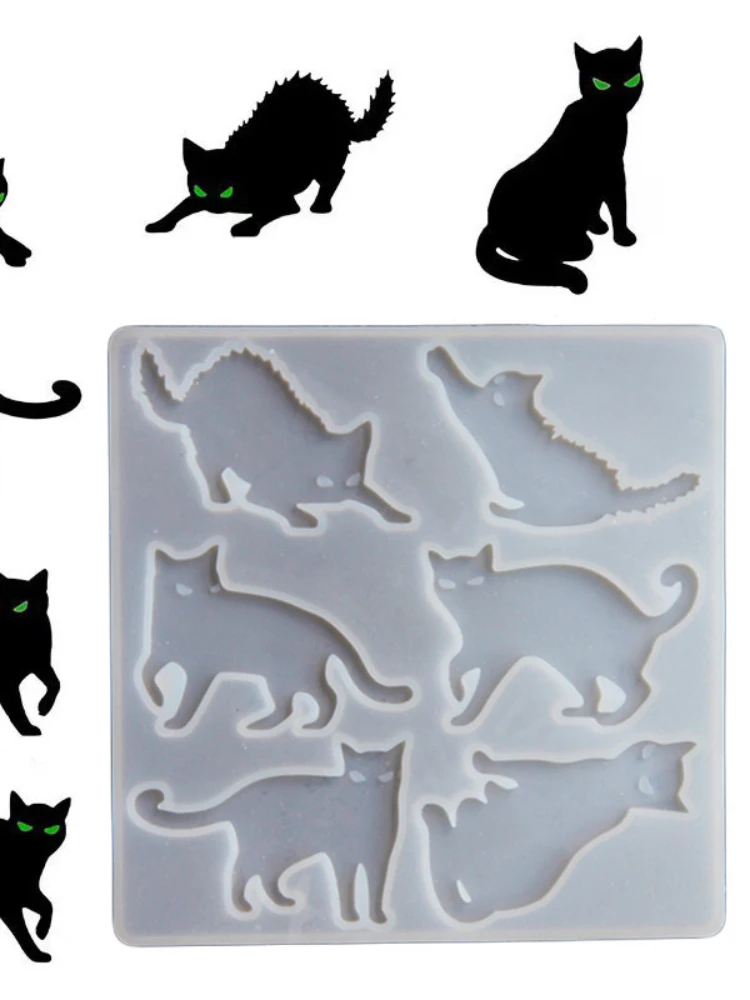 Mirosie Diy Cat Crystal Epoxy Resin Molds Proud Cat Pendant Halloween Black Cat Mirror Silicone Mold Cake Decorating Tools