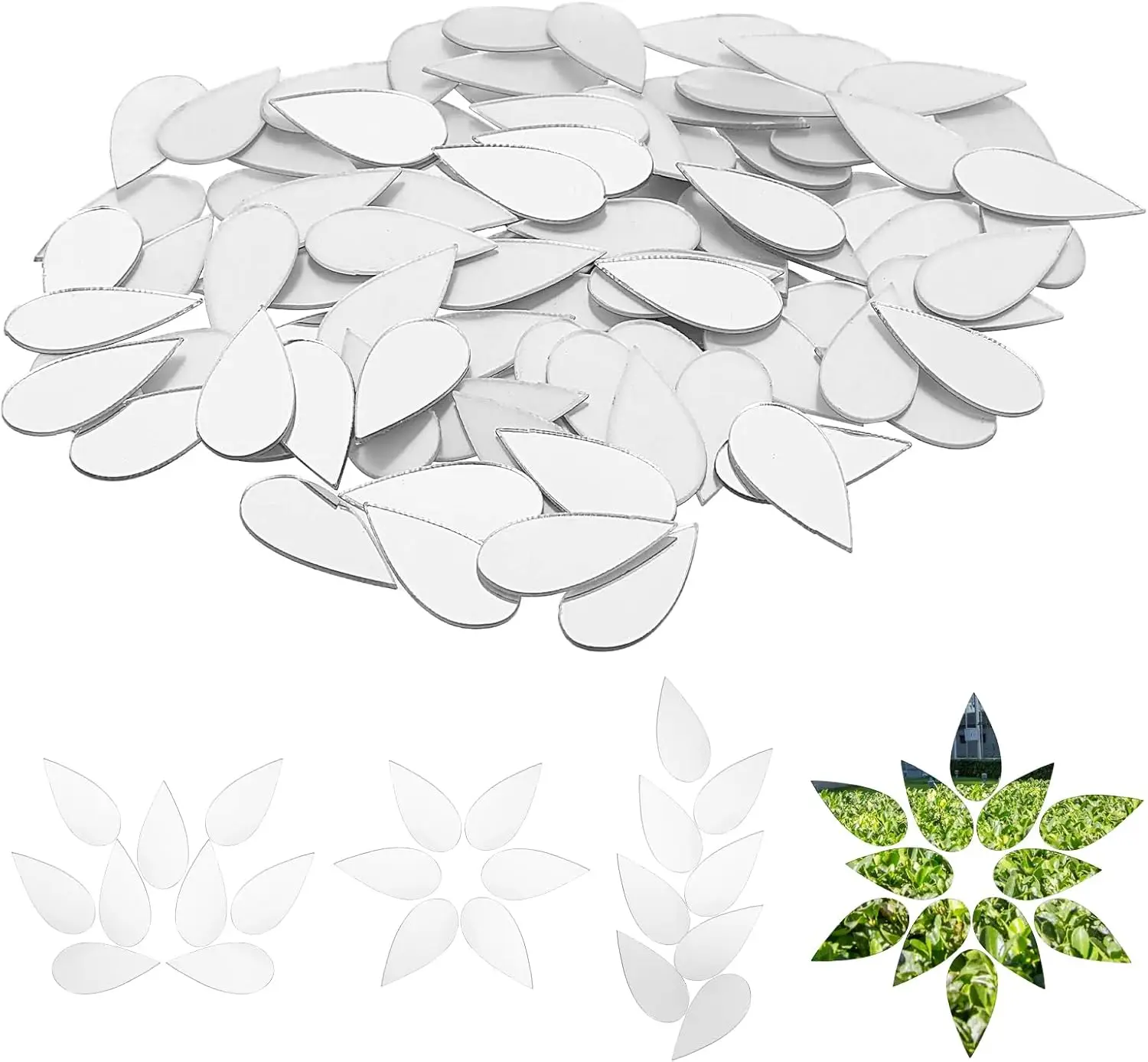 Teardrop Small Craft Mirrors, 200pcs 0.5x1 Inch Acrylic Mini Mirror Tiles, Self-Adhesive, Fancy Tiny Mirror Pieces for Crafts, D