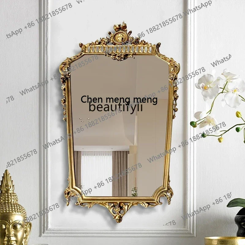 

B178 French bathroom mirror retro carved makeup mirror court style led smart bathroom mirror