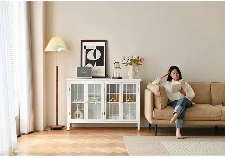 YYJ     Country White Retro Guest Dining Room Cabinet Entrance Sideboard Storage Glass Display Decoration