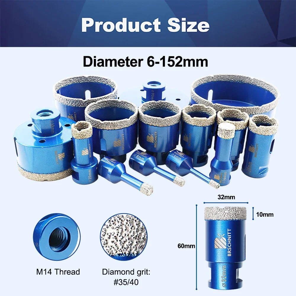 BRSCHNIT Diamond Drill Core Bit Drill 6-150mm 1Pc Diamond Drill Bit Hole Saw for Granite Porcelain Ceramic Drill Tile Cutter