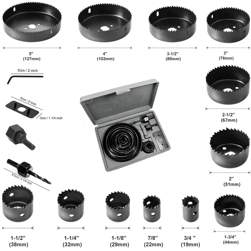 

Набор отверстий для пилы, набор из 2-16 шт., оправки для отверстий 19 мм-127 мм, шестигранный ключ с коробкой для хранения, идеально подходит для мягкой древесины, ПВХ доски, аксессуаров для инструментов