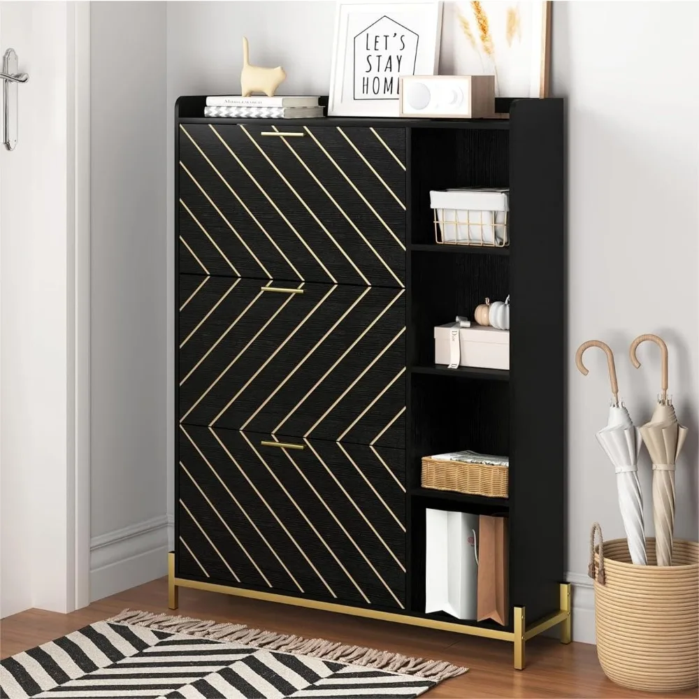 

Shoe Cabinet for Entryway, Large Shoe Storage Cabinet with 3 Flip Drawers and 4 Shelves, Freestanding Narrow Shoe Organizer Rack