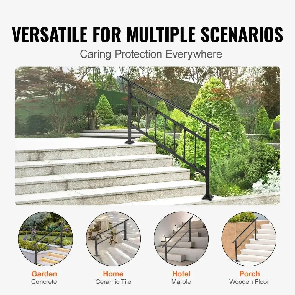 Outdoor Handrail 165LBS Load Handrail Outdoor Stairs Aluminum Stair Handrail 60 x 35" Outdoor Stair Railing Transitional Range