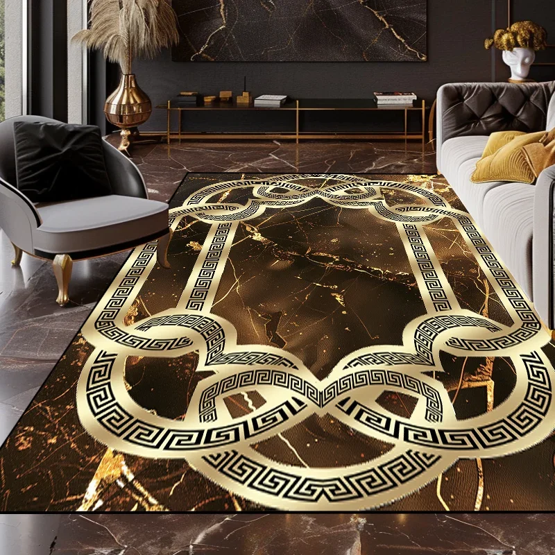 Gold Luxury Marble Carpets Living Room Decoration Home Coffee Table Anti-slip Large Size Rugs Bedroom Washable Soft Floor Mat