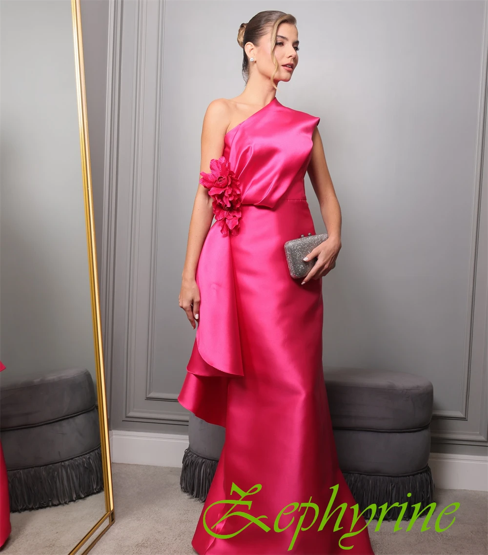 فستان سهرة مخصص على شكل زهور من الساتان أنيق بكتف واحد للحفلات الراقصة عالي الجودة بدون أكمام للمناسبات الخاصة