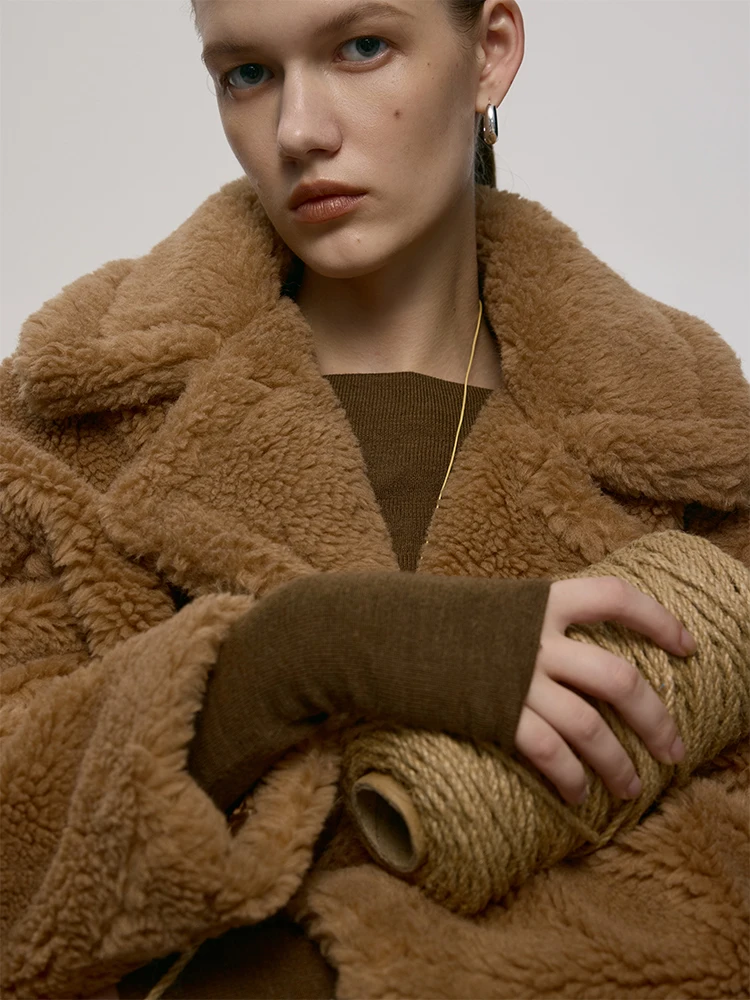 

Ultra-Light ort Teddy Bear Fur Jaet Camel Color oulder-Drop Outerwear Coat for Young Women Winter Commute Sle