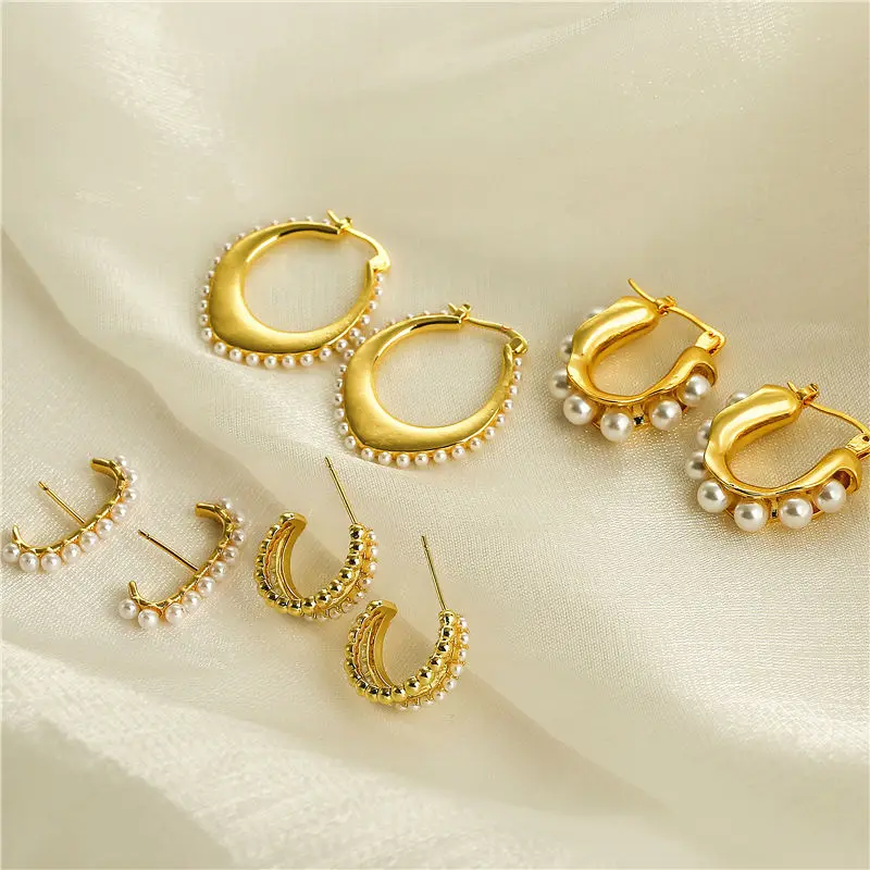 HECHENG,Elegant Artificial Pearl Brass Hoop Earrings New Fashion Jewelry Party Sweet Accessories For Woman Gift
