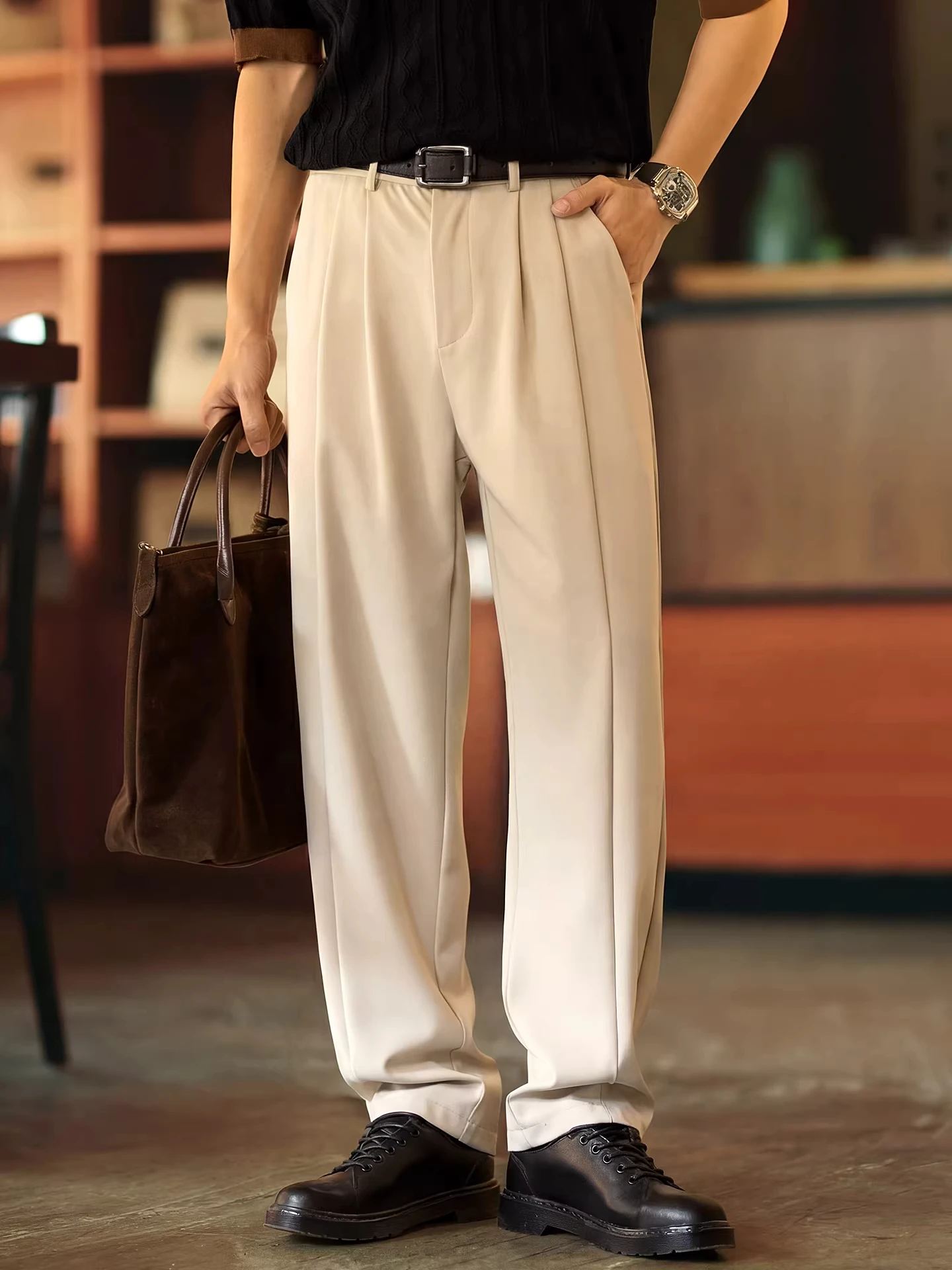 

Мужские повседневные брюки прямого кроя, эластичные, для деловых поездок, немнущиеся, летние, новый стиль, свободный крой, трикотажные брюки