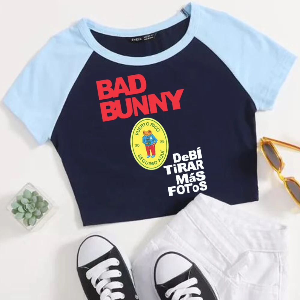 Bad Bunny Debi Tirar Mas Fotos Crop Tops T-Shirt Girls Fashion Women O-Neck Short Sleeve Gift T-shirt