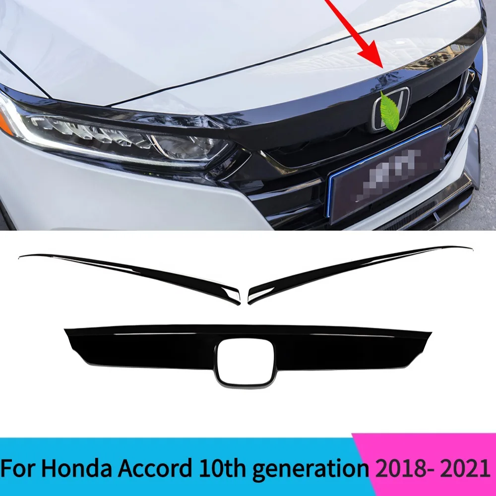 For Honda Accord 10th Gen Black ABS Plastic Front Bumper Trim Strip Grille Panel Hood Head Grid  2018-2021 Models