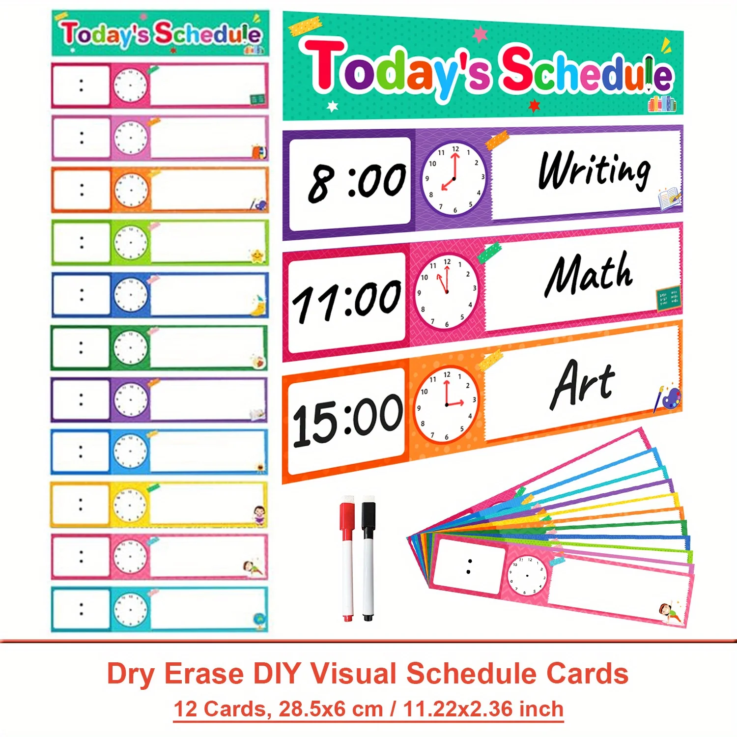 12 Pcs DIY Daily Routines Cards Homeschool Classroom Learning Supplies Write & Wipe Time Management Educational Cards for Kids