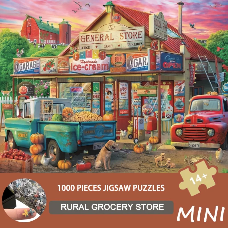 

MINI size puzzle Rural General Store 1000-Piece jigsaw Puzzle 38x26cm Heartwarming Country Life Art, Wall Decor