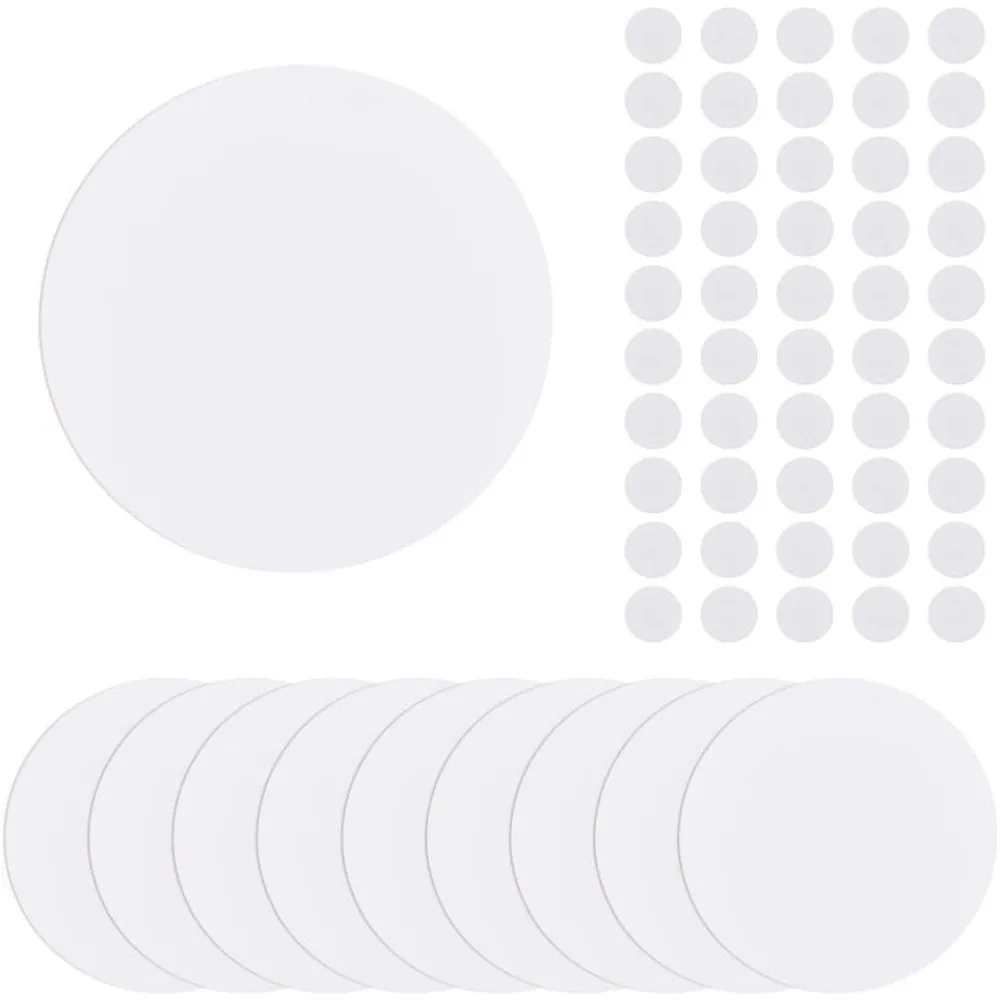 10Pcs PP Plastic Flat Round Wall Hole Cover Sheets with 100Pcs Plastic Stickers 12.7cm/5