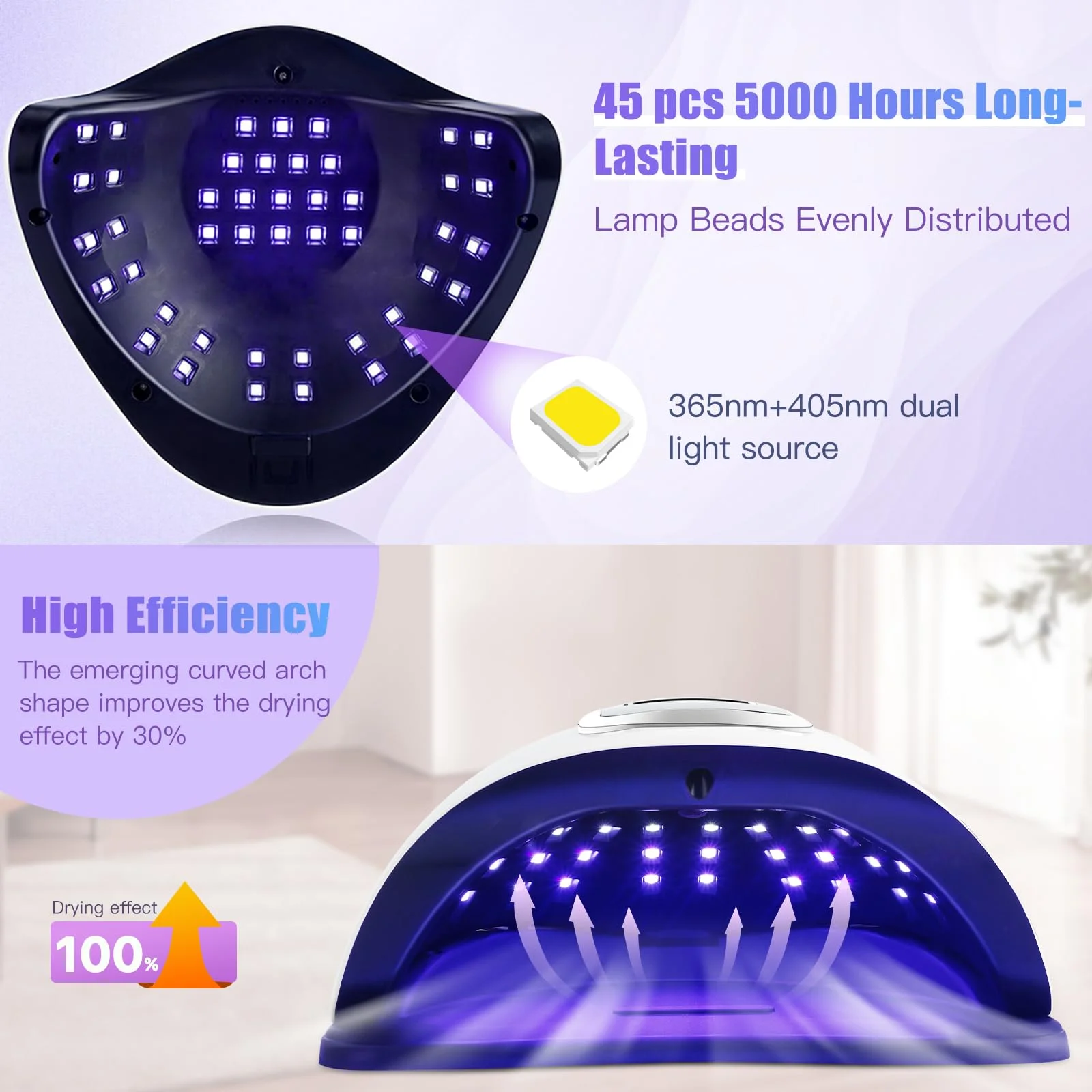 위즈덤파크 UV LED 네일 램프 180W, 젤 네일용 UV 라이트 (램프 비드 45개 포함) 및 자동 센서/4가지 타이머 설정 전문가용