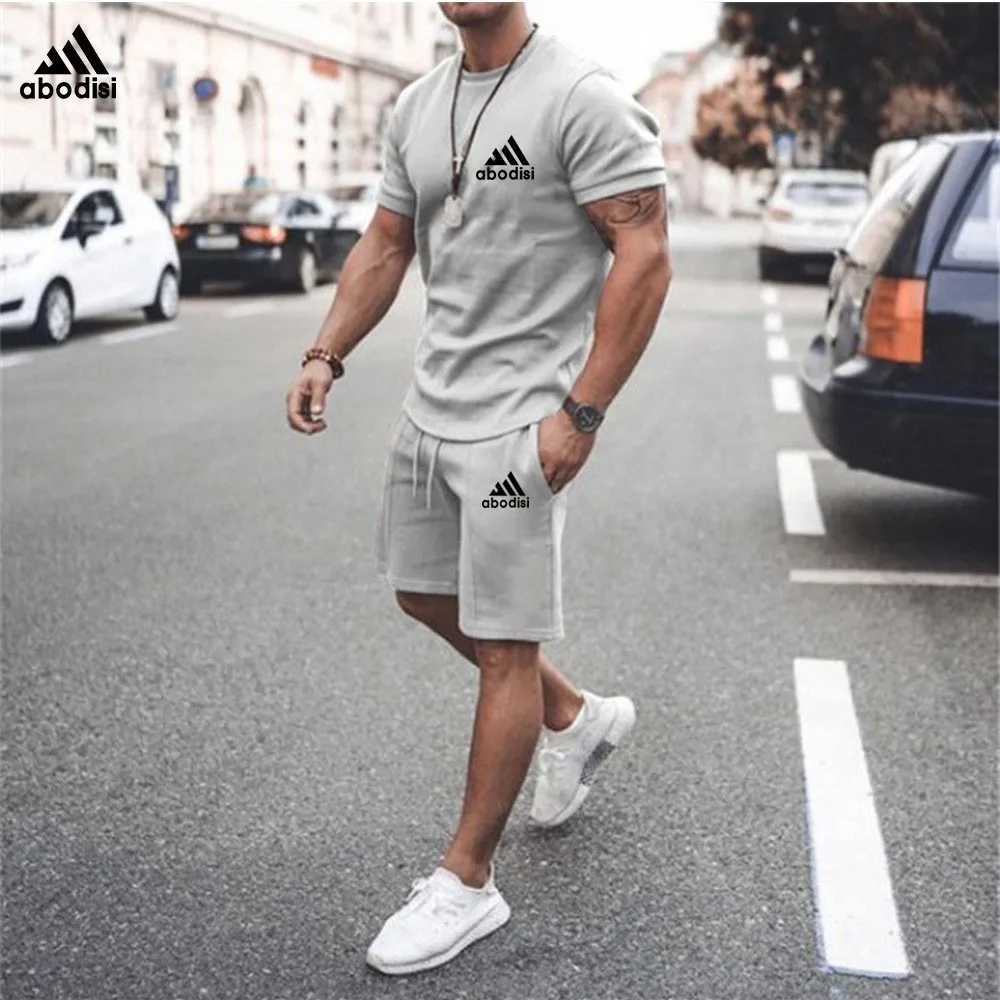 Letni męski dwuczęściowy zestaw z tkaniny lnianej Casual T-Shirt i szorty Zestaw męski Garnitur sportowy Moda Dres z krótkim rękawem Garnitury męskie