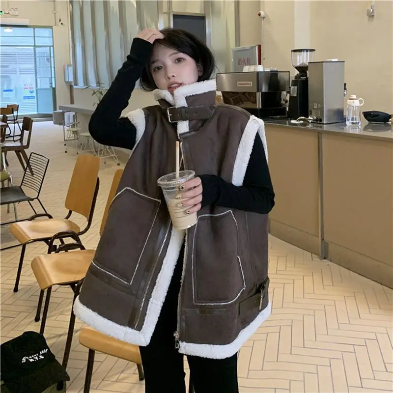 

Утолщенный жилет из искусственной овечьей шерсти, женская новая хлопковая одежда с воротником-стойкой