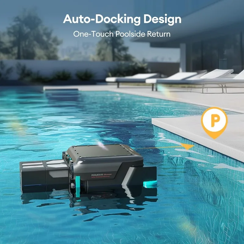 Robot skimmer per piscina, skimmer solare per piscina fuori terra con design con aggancio automatico, potenza di pulizia continua 24 ore su 24, 77, 6 litri
