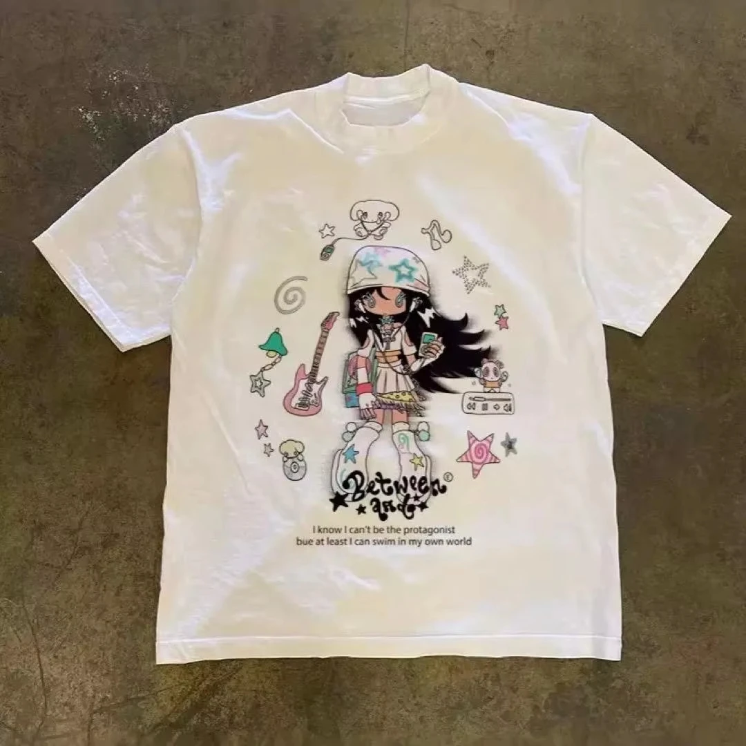 Streetwear Brand Vintage - Summer Cyberpunk Red Star Anime Girl