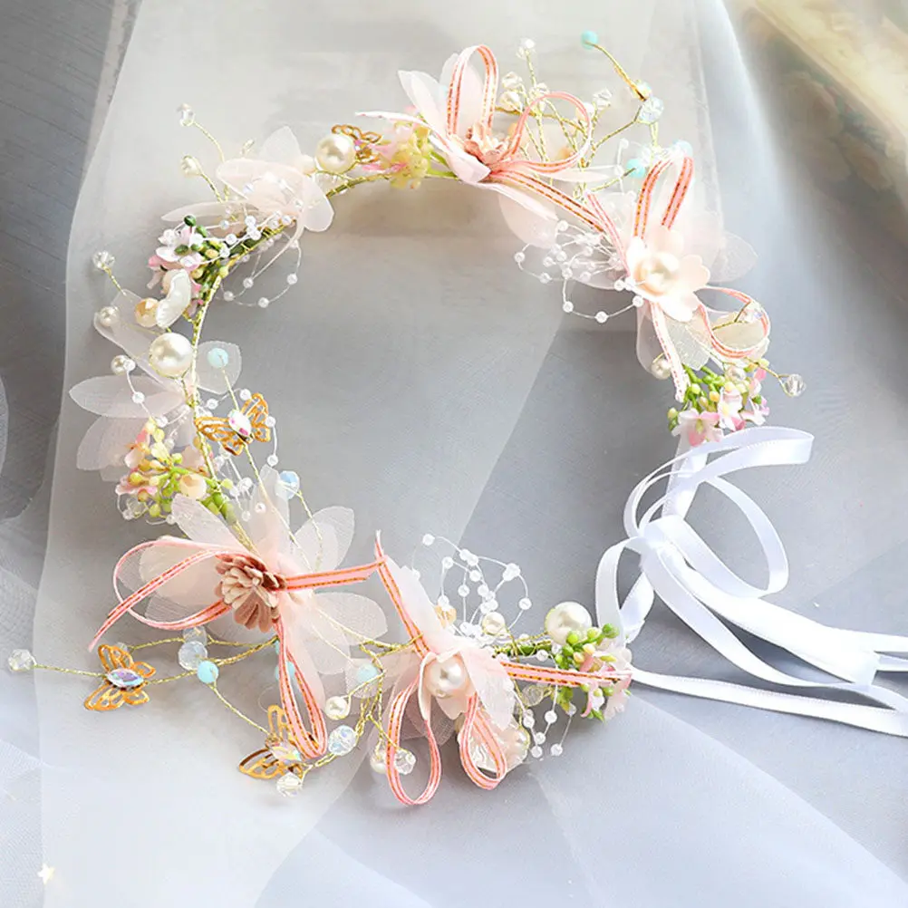 

Цветочная повязка на голову, имитация цветочной короны, нежный элегантный регулируемый цветочный венок, реквизит для свадебных фотосессий и вечеринок
