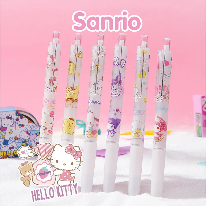 

Sanrio 12/24pcs Hello Kitty Kuromi Gel Pen Kawaii High-Value Cartoon Student Office 0.5mm Black St Head Press Pen Wholesale