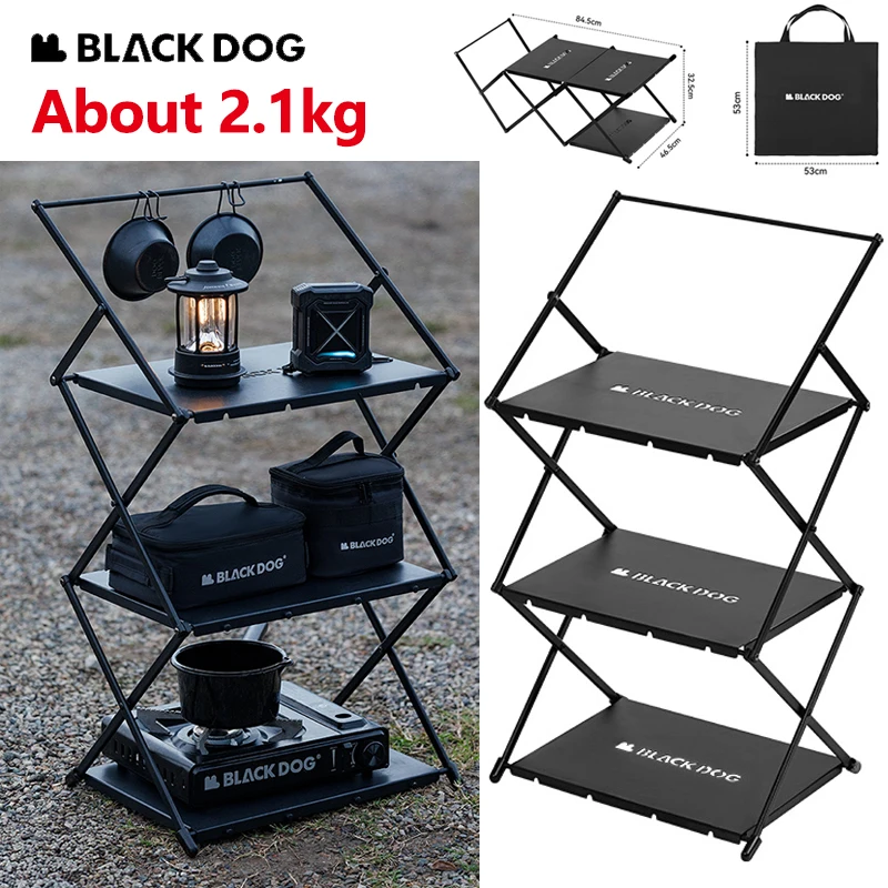 Naturehike BLACKDOG Storage Rack Outdoor 3 Layer Folding Tableware Multi-Function Aluminum Alloy Camping Kitchen IGT Shelf