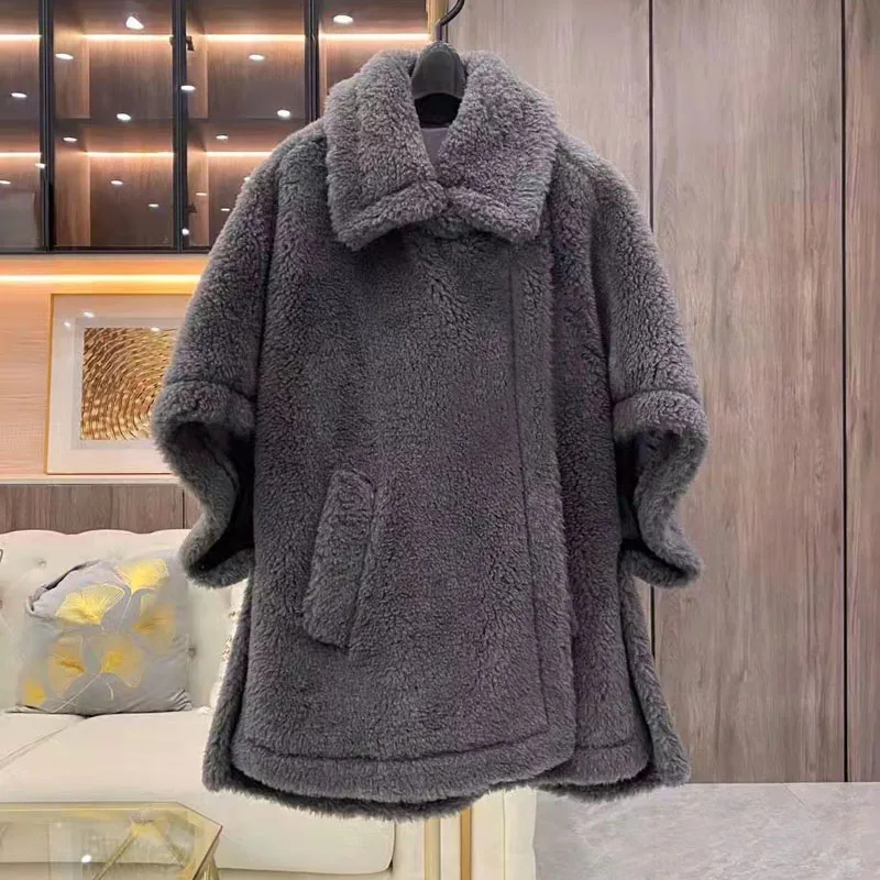 Women Coat Winter Real Sheep Wool Jacket Cloak Model Clothes New Fashion Thick Warm Soild Color