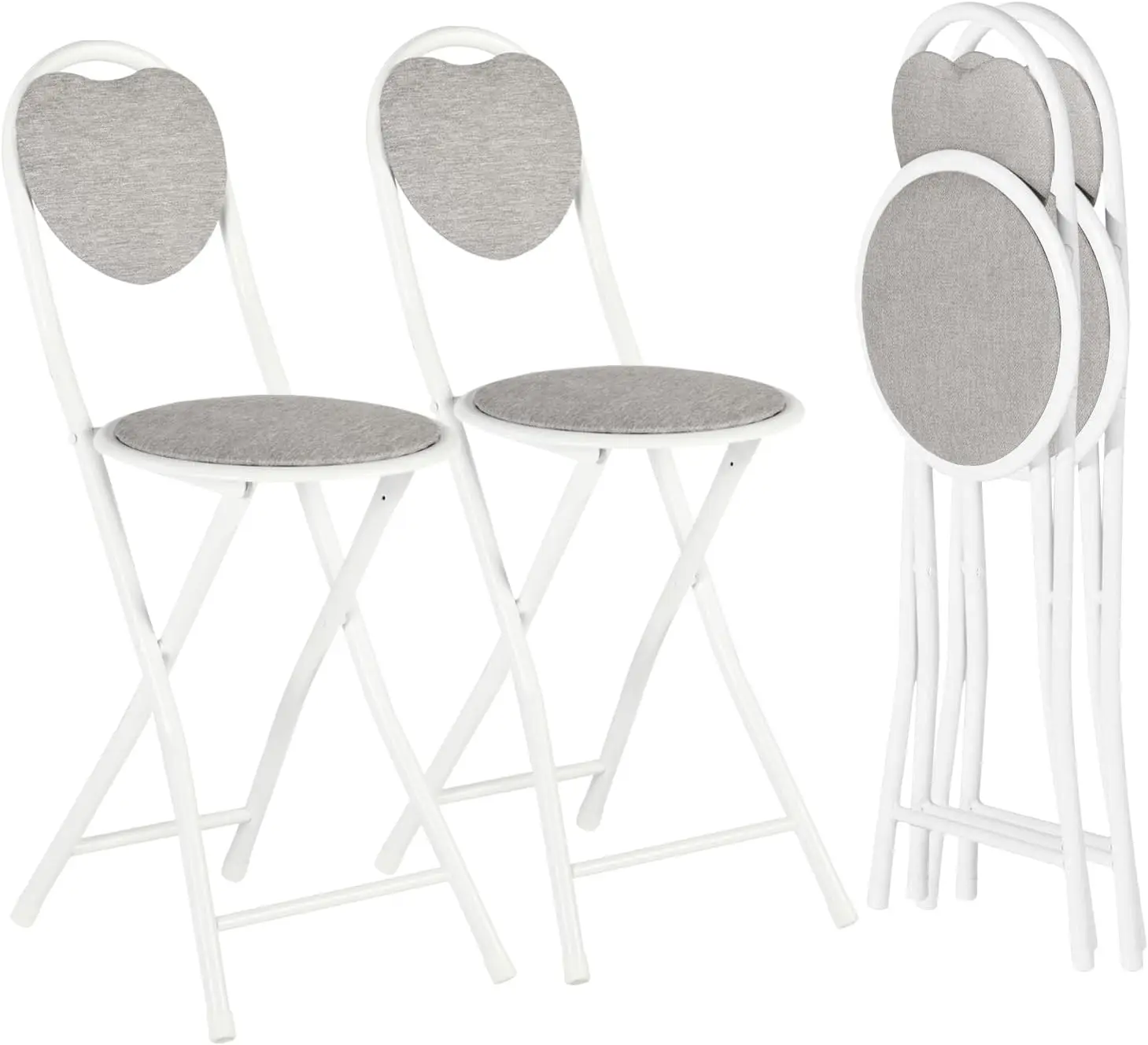 

Набор складных табуретов из 4 шт., складные стулья со спинкой в форме сердца, мягкие подушки, прочный металлический каркас, портативные стулья для вечеринок Arml