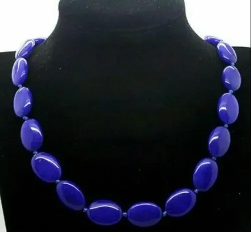 13X18MM NATURAL SAPPHIRE BLUE JADE OVAL GEMS BEADS NECKLACE 18