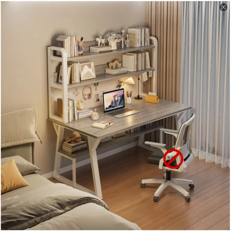 Attached Foldable Compact Computer Desk Space Saving Study Table Office Desk Small Home Bedroom Student Writing Desk Bookshelf