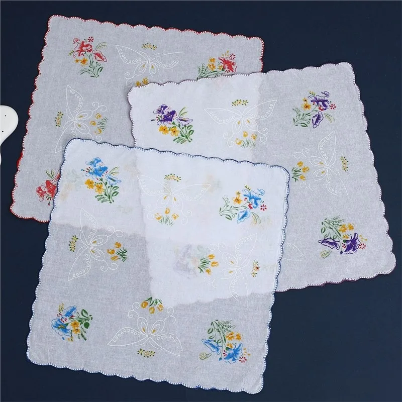 3 pezzi fazzoletto di cotone stampato fazzoletto bordo in puro cotone asciugamano sottile assorbente pulire il sudore forniture di nozze quadrate 28 cm