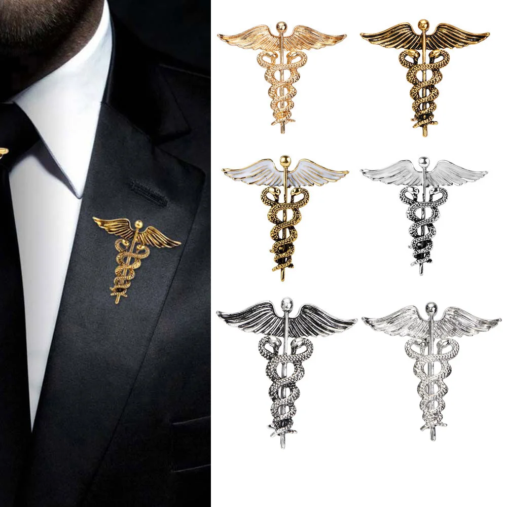 1Pc Crystal Caduceus Pins Badge Brooches Lapel Pin Medicine Symbol Gifts For Nurse Doctor Medical Students Brooch