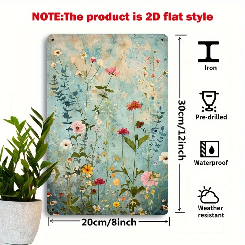 Vintage Botanical Floral Iron Metal Tin Sign 8x12inch Rustic Wall Decor Plaque for Cafe Patio Garage