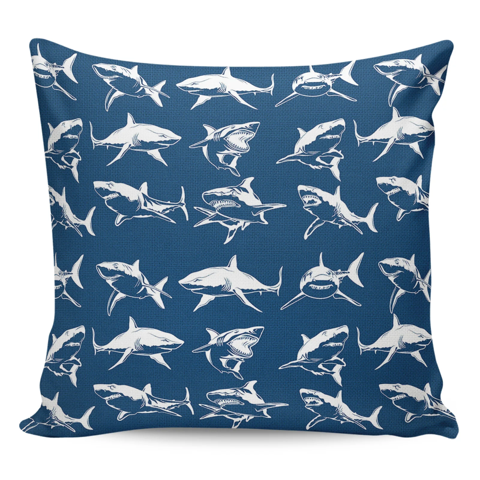 2/4PCS Waterproof Pillow Cover Shark Sea Animal Silhouette Blue White Square Throw Pillowcase Home Decoration Sofa Cushion Cover