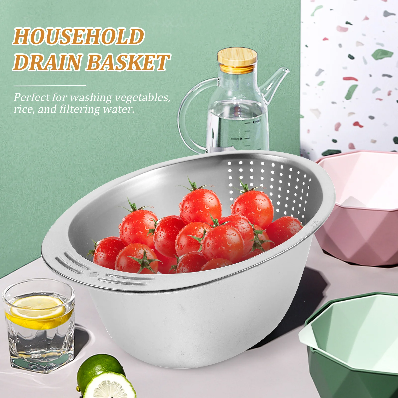 

Stainless Steel Basin Strainer Bowl Rice Vegetable Washing Basket Fruits Grains Wire Strainer Kitchen Drainer