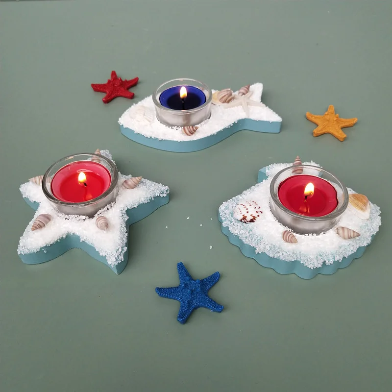 Fish Starfish Shell Boat Candle Holder Romantic Valentine\'s Day Candlestick Mediterranean Style Children Bedroom Home Decoration