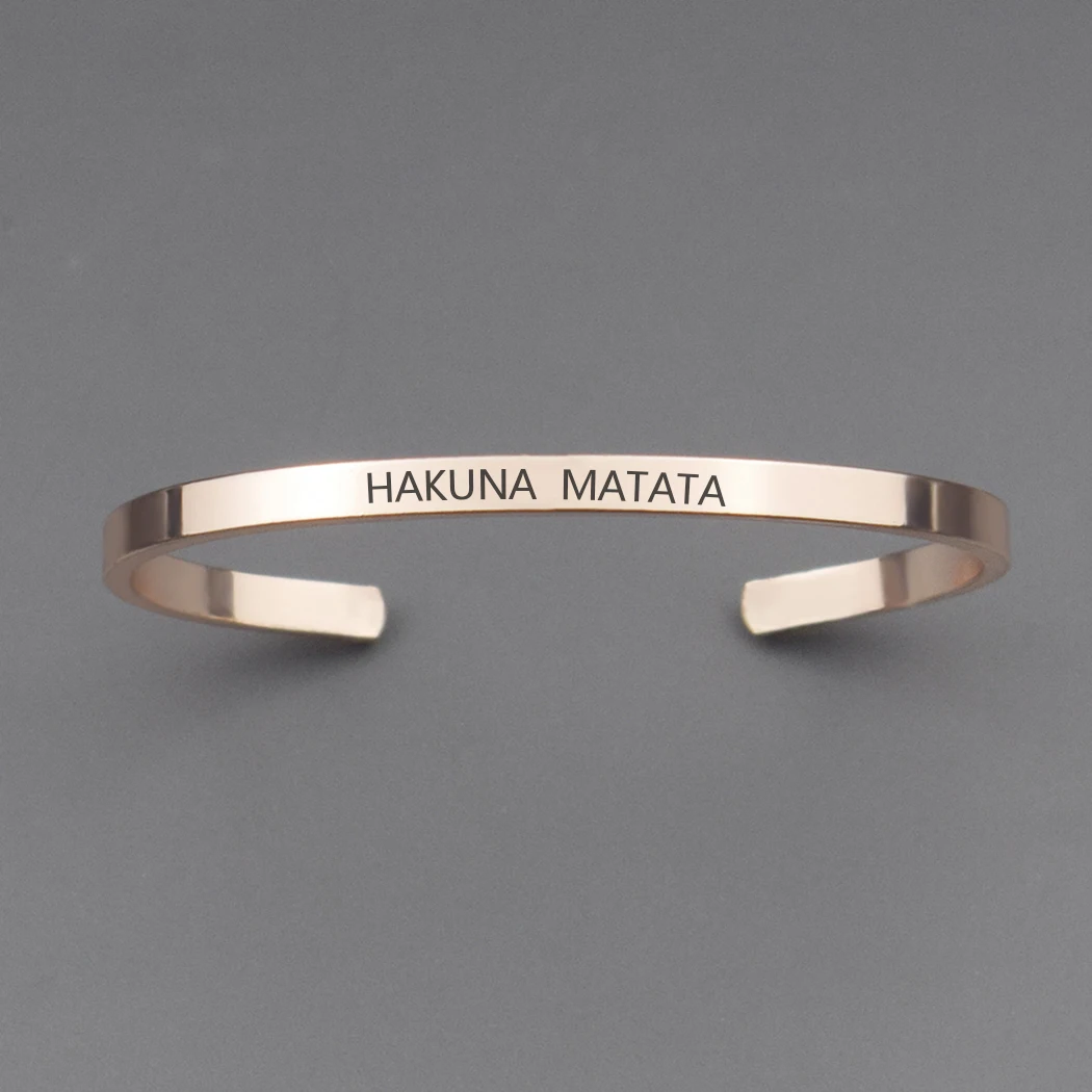 Hakuna Matata Simple Inspirational Letters Engraved African Proverb Bracelet Copper Alloy Cuff Bangle Bracelet for Lovers