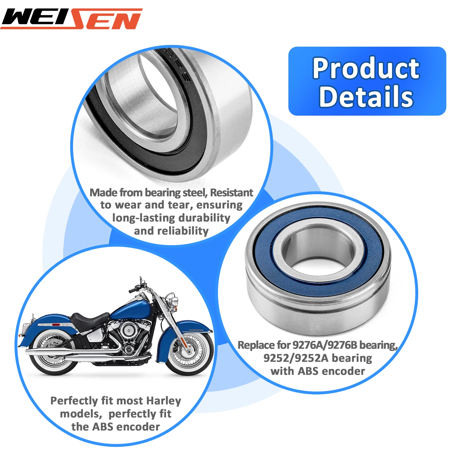 Motorcycle Sealed Wheel Bearing Seal Kit with ABS for Harley Touring Softail Spoters Road Glide/Road King/Electra Glide/V-Rod/XL