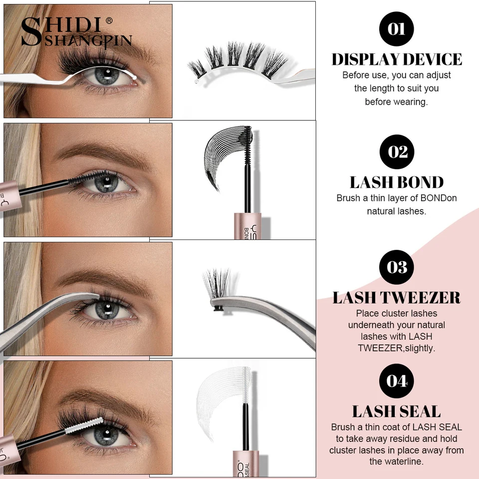 Kit de Pestañas Postizas DIY, 120 Racimos, con Pegamento y Sellador, Soporte, Naturales, Extensiones, Herramientas de Maquillaje 4