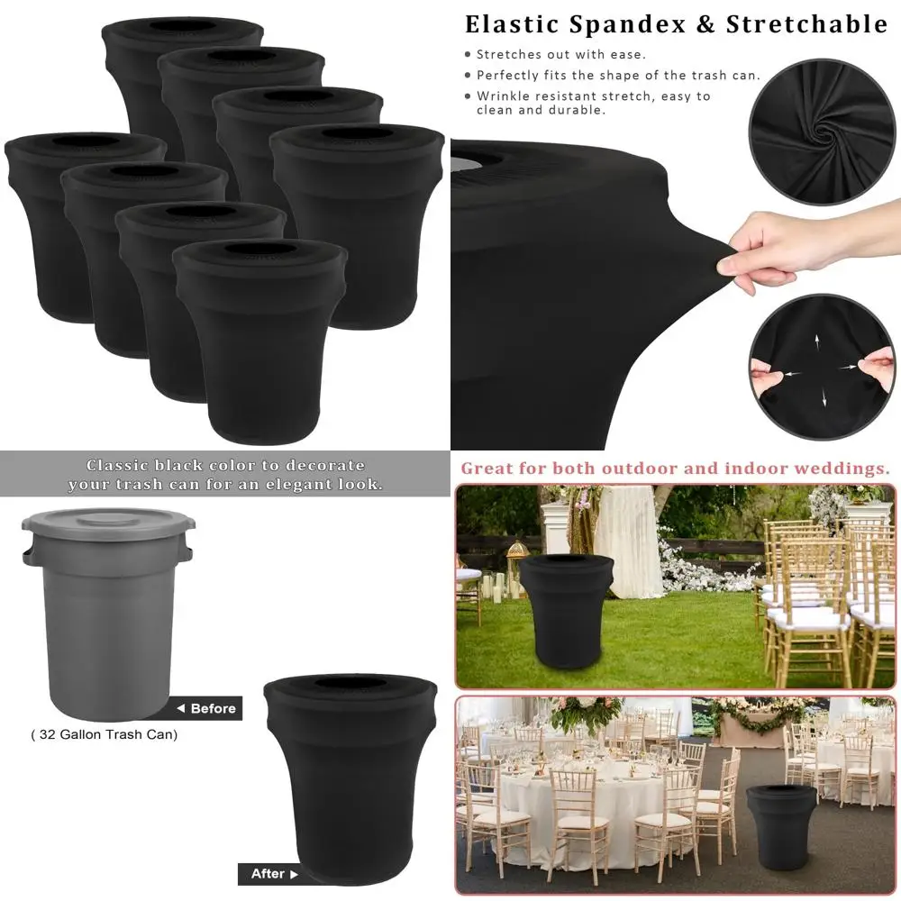 

Round Outdoor Fitted Waste Container Covers, 8 Pack Stretch Spandex Trash Can Liners for Weddings and Events