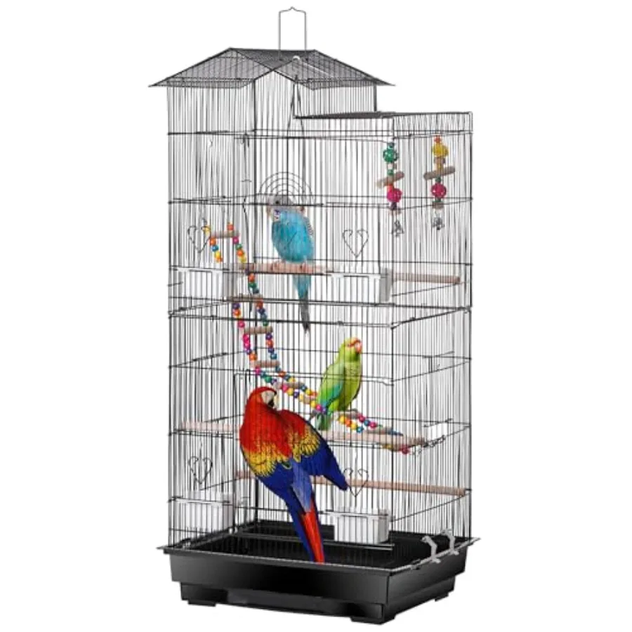 

Roof Top Parrot Bird Cage for Cockatiel Sun Conure Parakeet Finch Budgie Lovebird Canary 39'' Large Flight Pet House with Toys