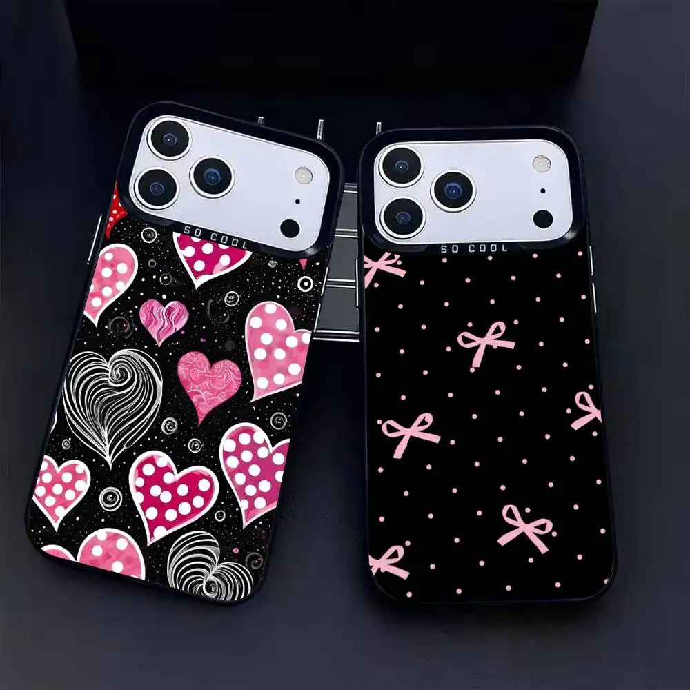 

Bowknot Heart Phone Case For iPhone17, 16,15,14,13,12 Pro Max Black Candy Matte Shockproof Cover